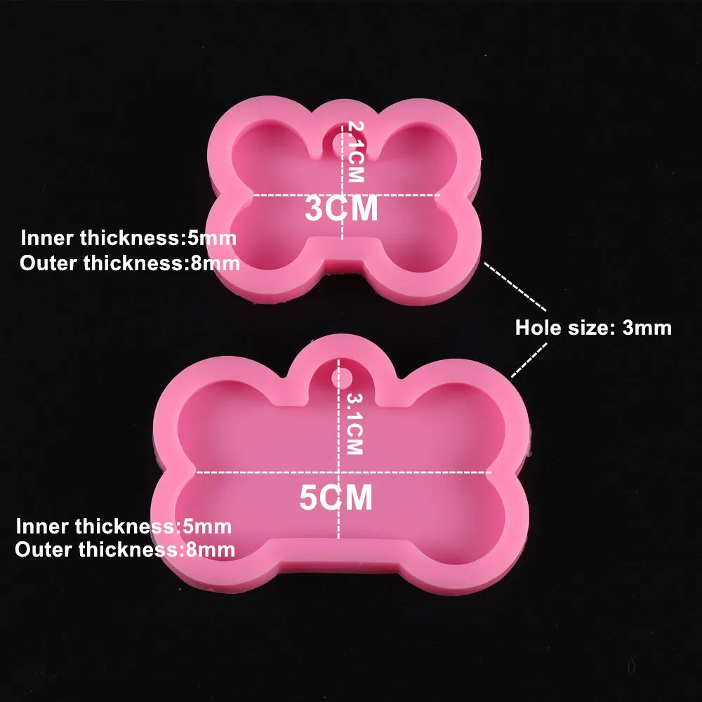 

3/5cm Shiny Dog Bone Shape Silicone Mold Key Chain Pendant Moulds Clay for DIY Jewelry Making Epoxy Resin Mold Tool, As shown