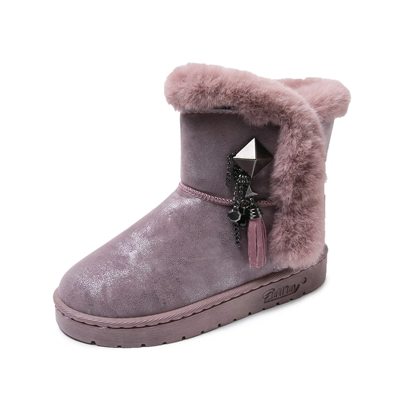 

Fashion custom logo fur winter boots for ladies big size snow boots for women, Black, grey, pink