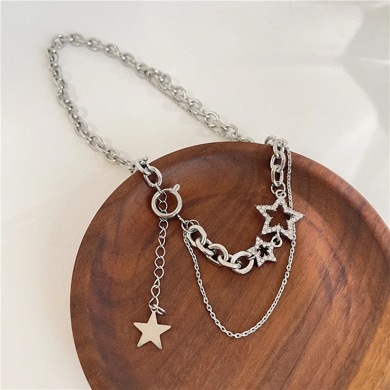 

Vershal B3-257 Ins Hot Sale Personalized Rhinestone Five-pointed Star Stainless Steel Necklace Jewelry For Women