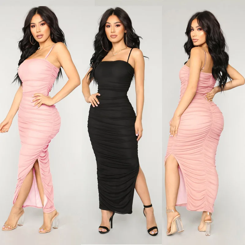 

LL0222 Sexy halter slit casual dress