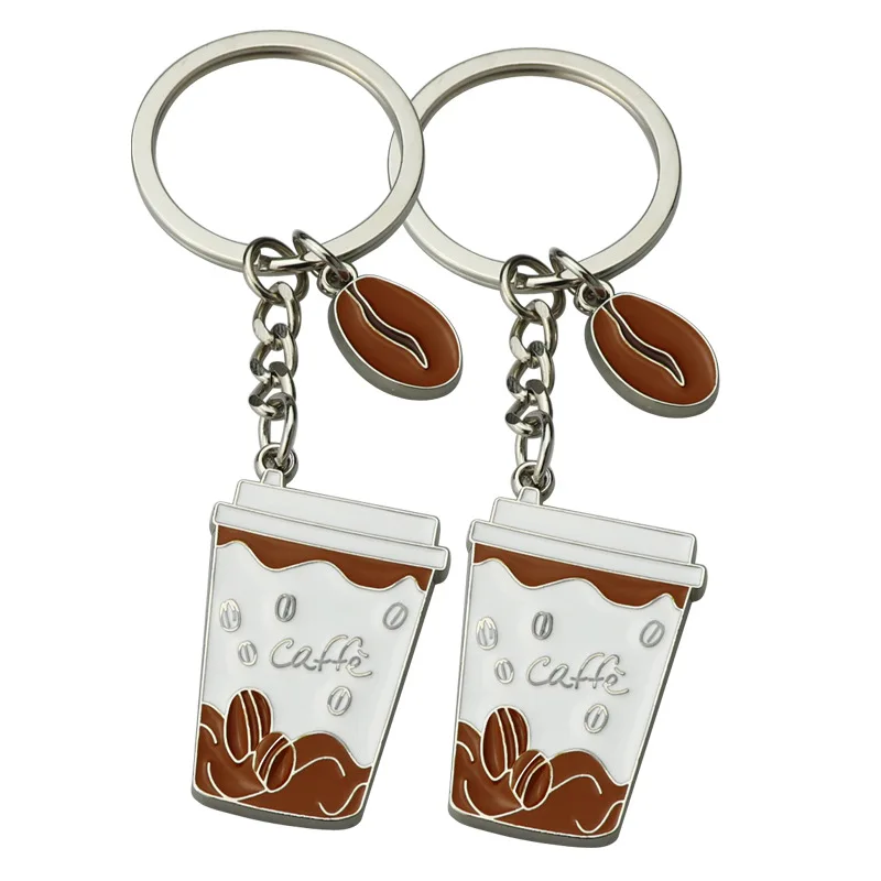 

Custom Creative Coffee Cup Keychain Mini Tea Cups Cakes Ice Cream Metal Keychain Coffee Bean Promotional Keychains