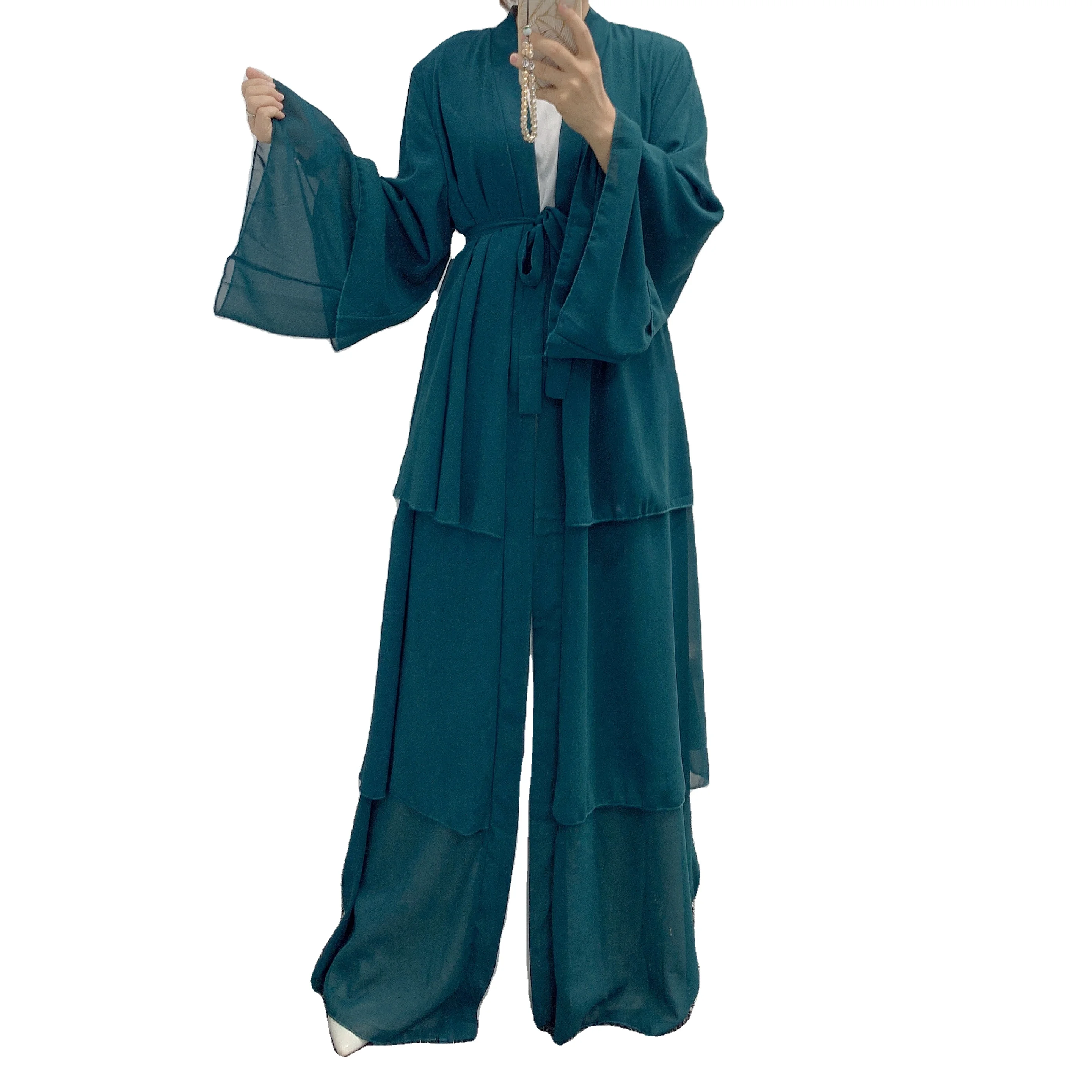 

High Quality Modest Solid Color Abaya Long Sleeve Satin Dress Islamic Clothing Women Turkish Women Summer Muslim Blue Dress, 4 colors