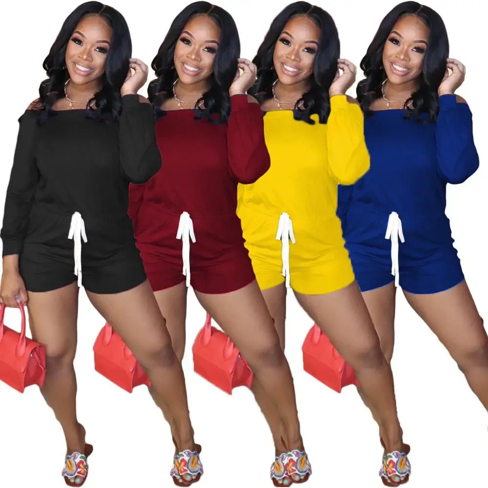 

off shoulder solid one piece short jumpsuit and romper, Black, wine red, yellow, blue