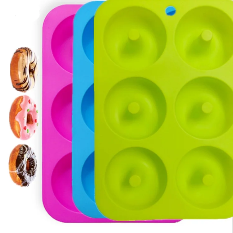 

6 Cavity Non-Stick Donut Mould Donut Muffin Cake Silicone Doughnut Bakeware DH9585, Mix