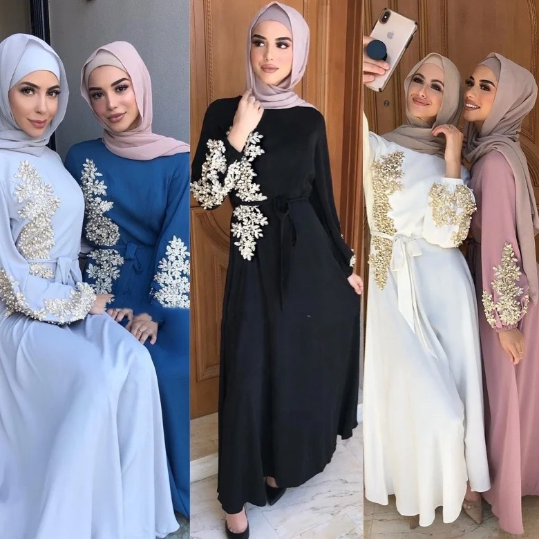 

Muslimqlo Dubai Hot Sale Plus Size Lace Up Muslim Dress Best Selling Muslims Abaya Latest Designs Long Kimono Robe Dress, Black