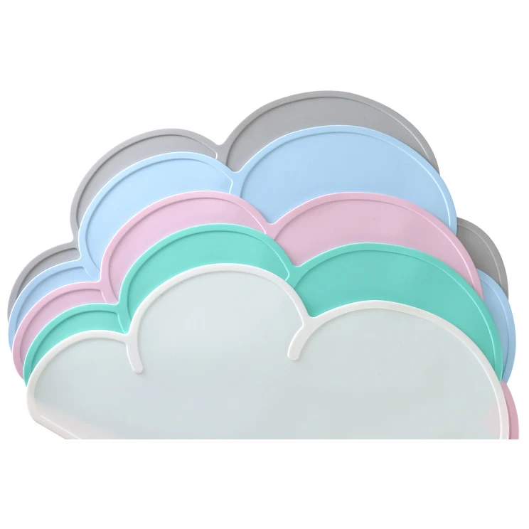 

Cloud Silicone Mat Children Placemat Non-slip Waterproof Table Mat For Baby Toddle Feeding Home Kitchen Tableware Pad, Pink, sky blue, white, gray,green