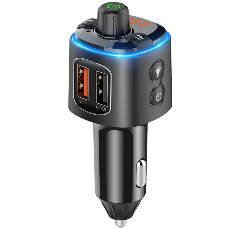 

Colorful LED QC3.0 Car Fm Transmitter Multi Induction Gadget Car Phone Charger Dual USB Fast Charger