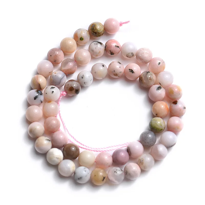 

Hot Selling Beads for Jewelry Making Handmade Craft Natural Peru Pink Opal Black Dot Polished Gemstone Loose Beads 15.5"