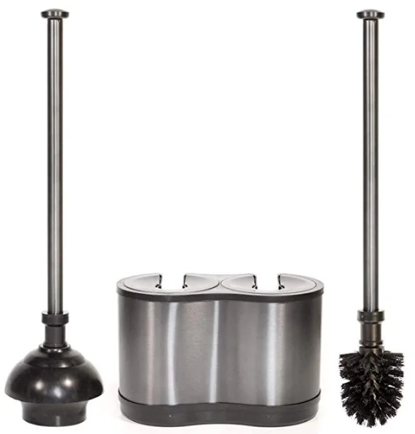 

bathroom toilet cleaner scrub brush stainless steel handle with plunger set, Different color