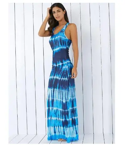 

WIIPU 2019 mujeres verano fiesta Maxi vestido bohemio Tie-Dye Racerback Maxi vestidos de tanque largo vacacio, Pictures