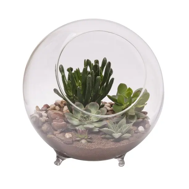 

Home Decoration Handblown Clear Round Globe Glass Sphere Ball Terrarium with Feet