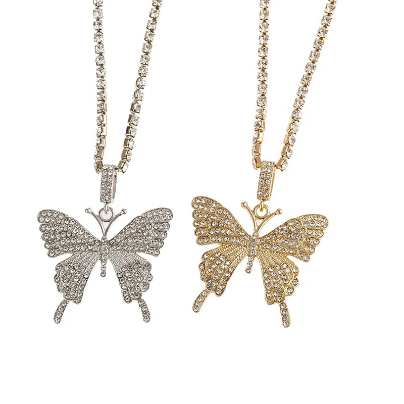 

Retro Set Jewelry Necklace Diamond Geometric Chain Cuban Butterfly Necklaces For Women, Silver gold
