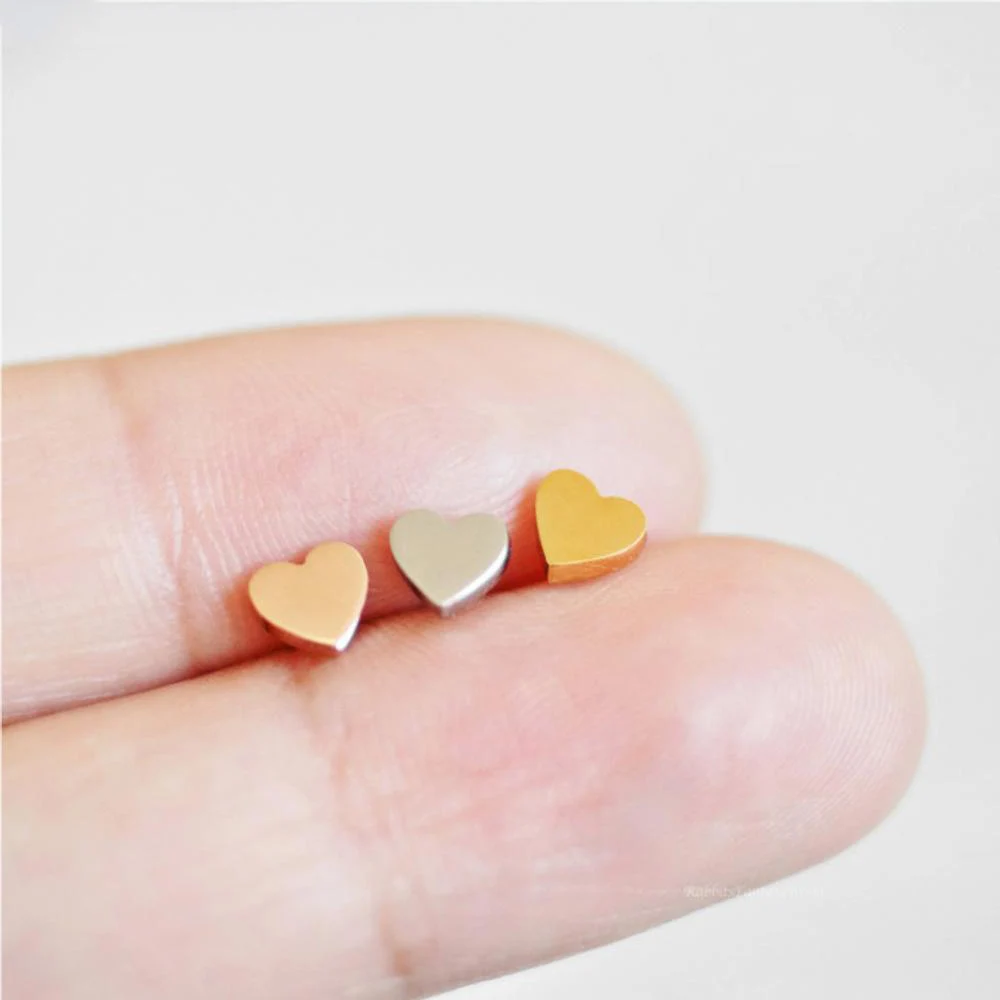 

Minimalist Classic 316L Stainless Steel 14K 18K Gold Plated Mini Shiny Smooth Heart Circle Cross Bar Square Stud Earring, 14k gold, rose gold, silver
