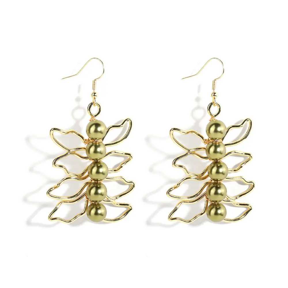 

2023 New Fashion Jewelry Earrings 14k Gold Plated Leaf Shaped Statement Hawaii Earrings Pikake Pearl Drop Earring For Women