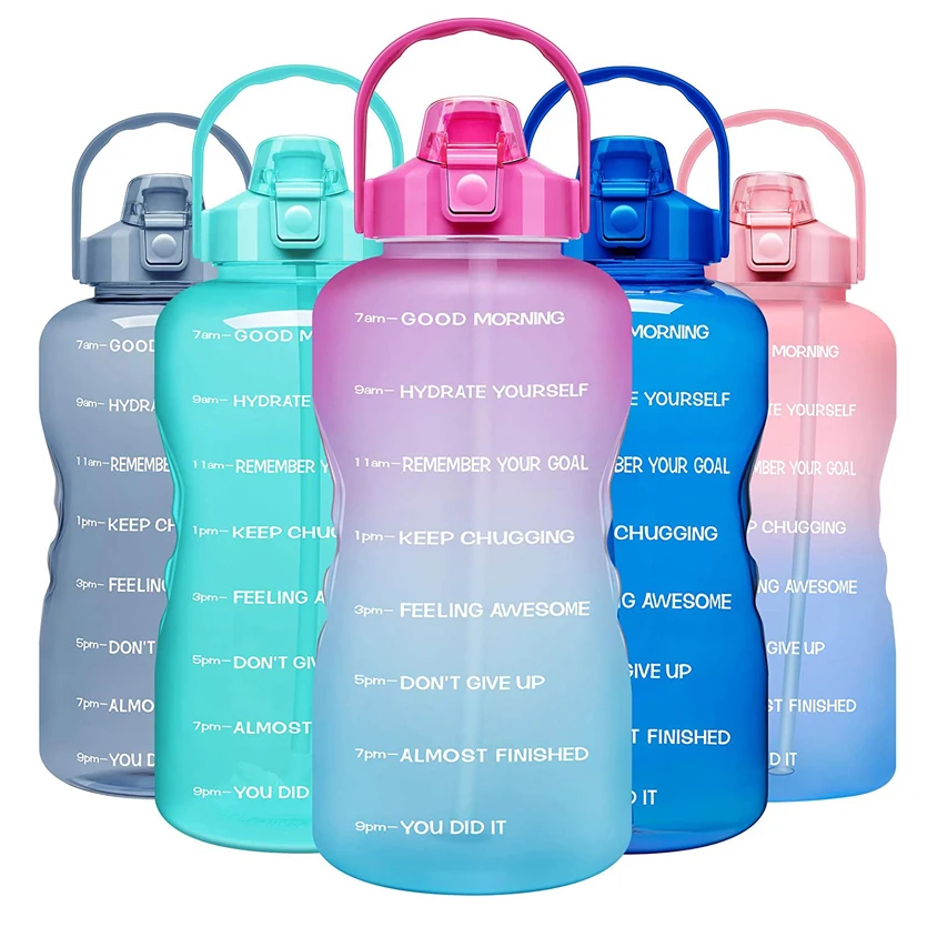 

2021 Tritan BPA Free Water Jug 64oz Motivational Plastic Gallon Water Bottle With Time Marker and Straw for Fitness Gym Sports, Customized color acceptable