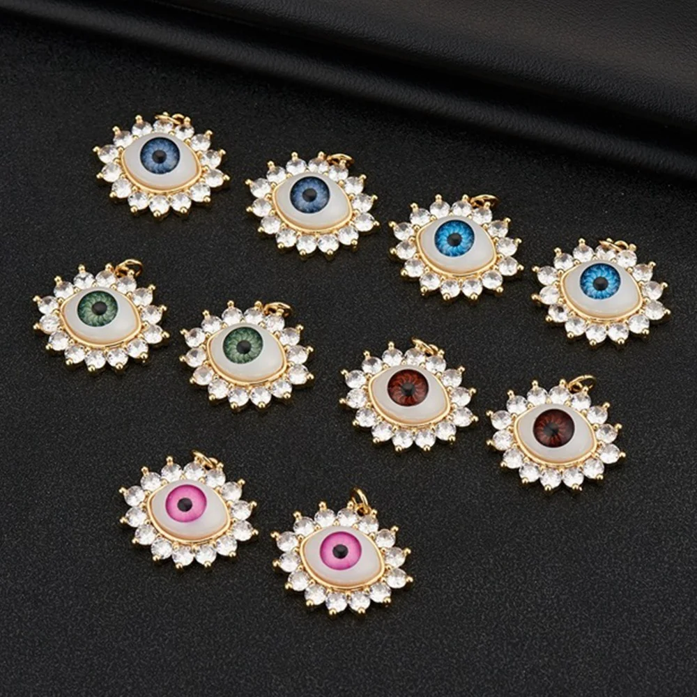 

14K Gold Jewelry Charms For Necklace Bracelet Making Cyrstal Rhinestone Turkish Eye Charms Pendant