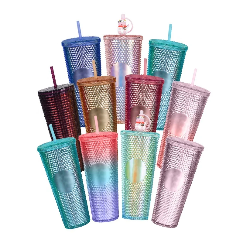 

Hot sale creative fashion water bottle colorful personalized large capacity water bottle with pink straws diamonds tumbler, Multi colors