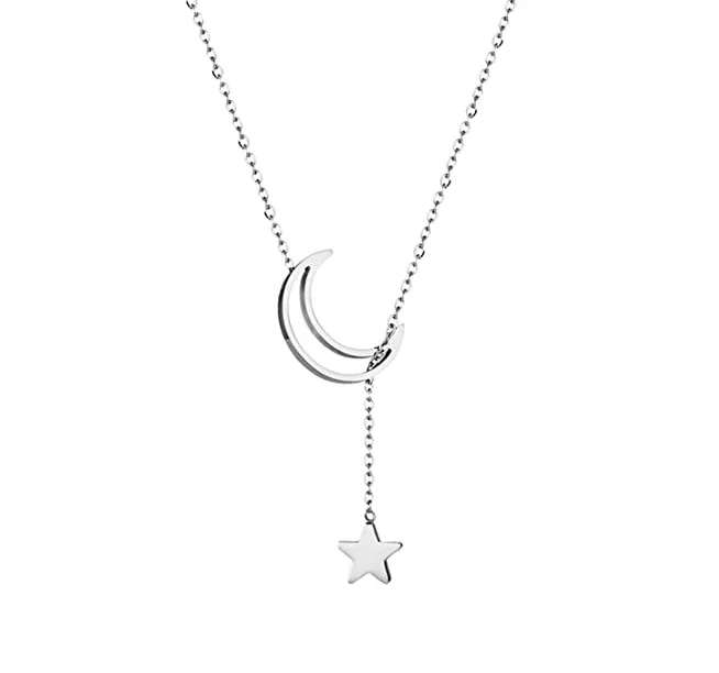 

Stainless Steel Simple Crescent Pendant Y Necklace Lariat Jewelry Gifts Moon Star Necklaces for Womens Girls, Picture shows
