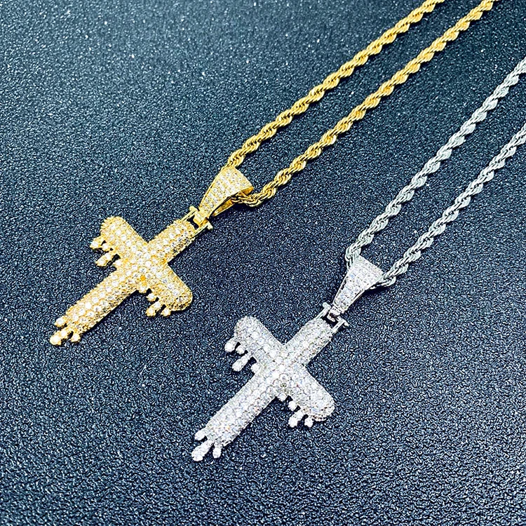 

Hip-hop cross drop pendant micro-inlaid zircon tide brand necklace jewelry hiphop, As picture