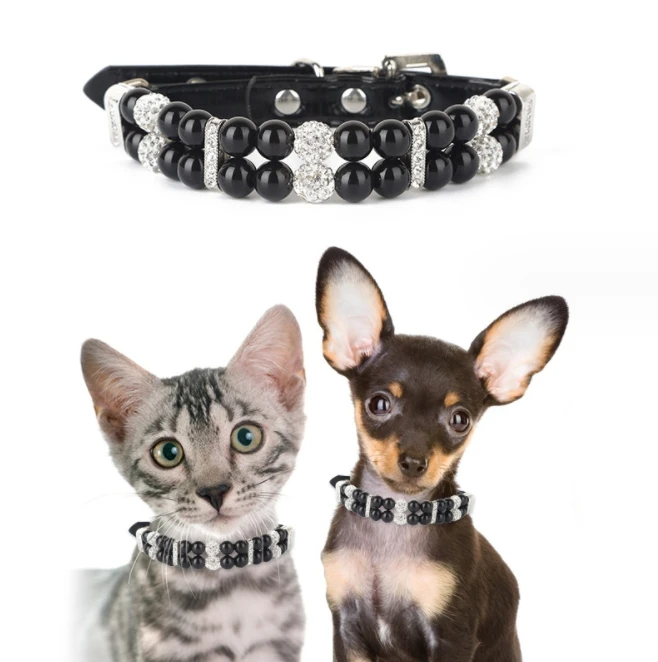 

Hot Selling Dog Pearl Necklace Pu Leather Dog Collar Small Teddy Cat Dog Collar