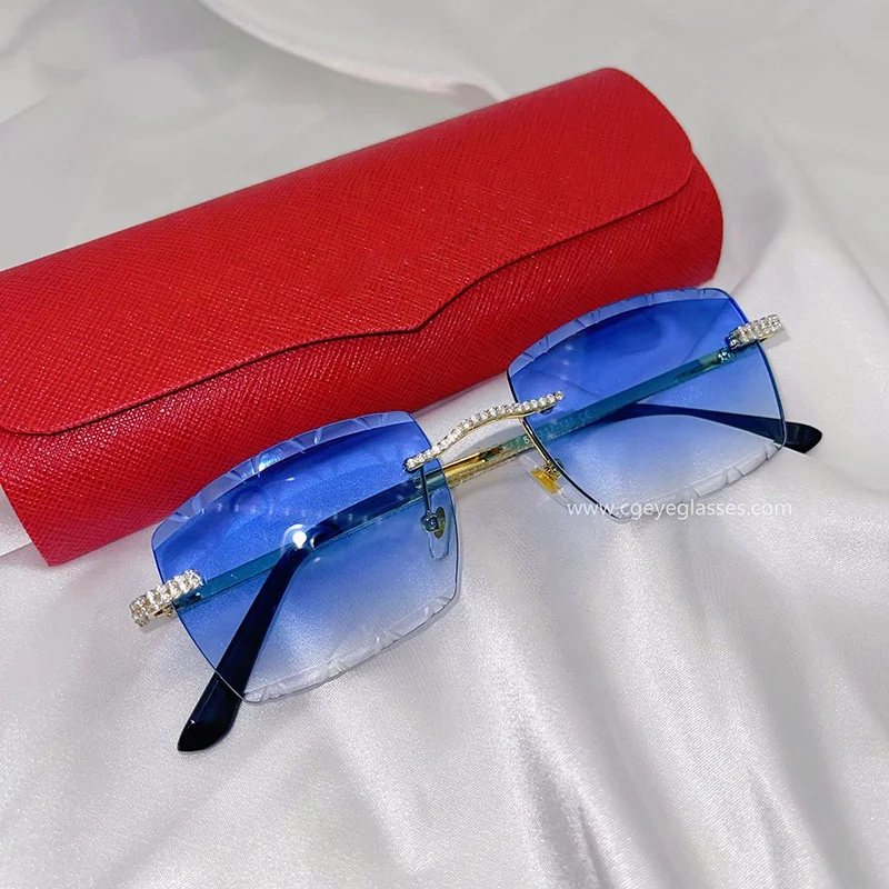 

2023 New Rectangle Rimless Sunglasses Women Cut lens Frameless Rhinestones Sun Glasses for Ladies Trendy Vintage Diamond Shades
