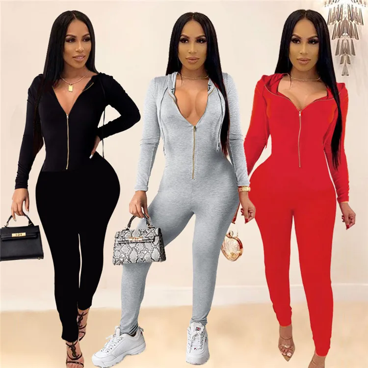 

Fashion Ladies Bodycon Rompers Clothing Hoodies Long Sleeve One Piece Fall Casual Sexy Sportswear Women Jumpsuit, Picture