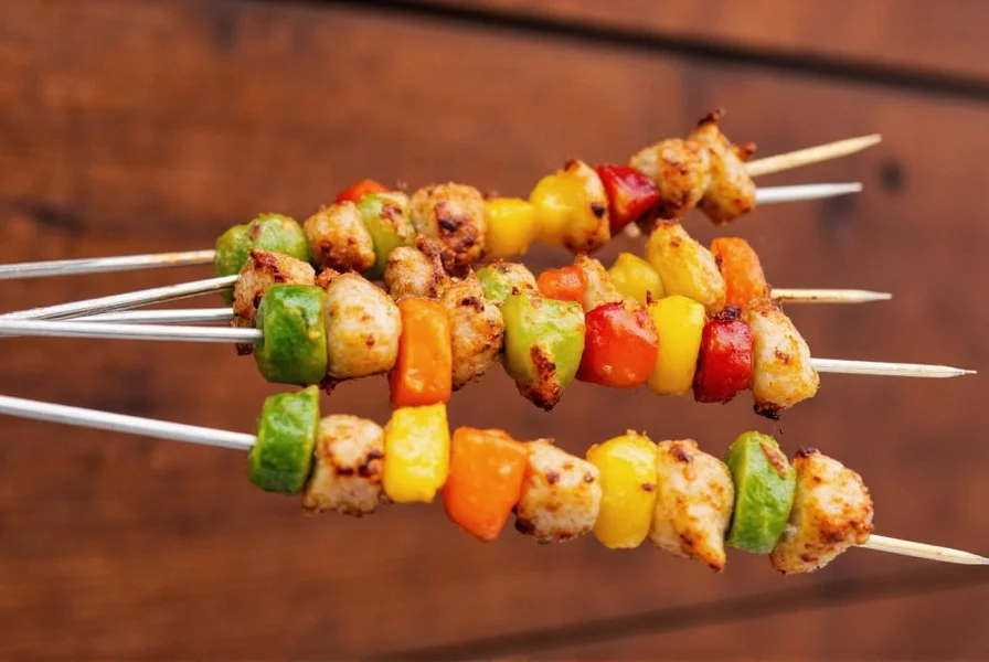 Grilled jerk chicken skewers on a plate