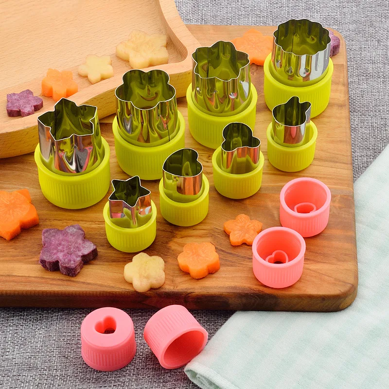 

Wholesale food grade pink green custom made mold stainless steel round vegetable cookie cutter set with plastic handle