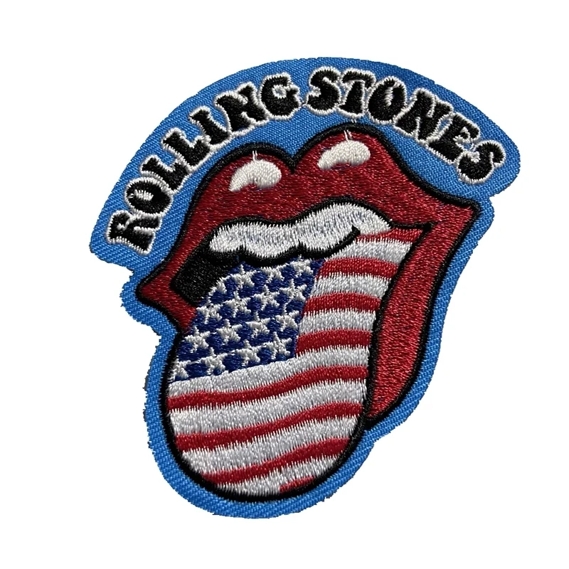 

LETTER ROLL STONES USA flag ON tongue DIY Embroidery Iron On PATCHES Appliqued Garment Stickers Decoration Jeans Motif Badge