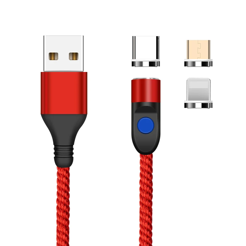 

540 Magnetic Charging Cable 360 & 180 Rotation 3 in 1 Magnetic Phone USB Charger Cable Compatible with Micro USB, Type-C, iOS 1M, Multi color