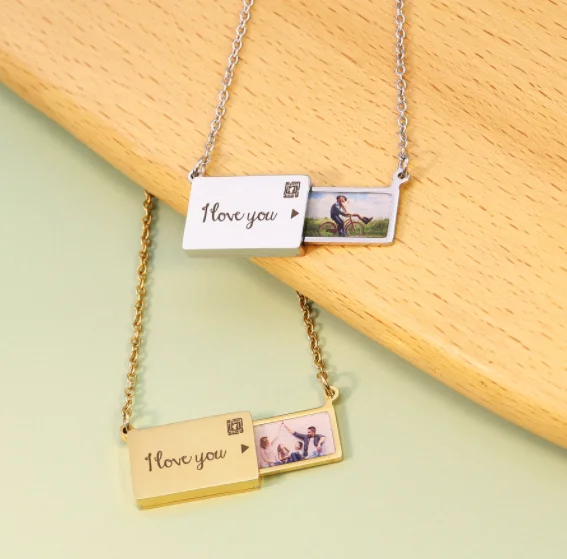 

New arrivals personalized luxury custom baby mom photo square pendant i love you holiday gift necklaces stainless steel, Picture shows