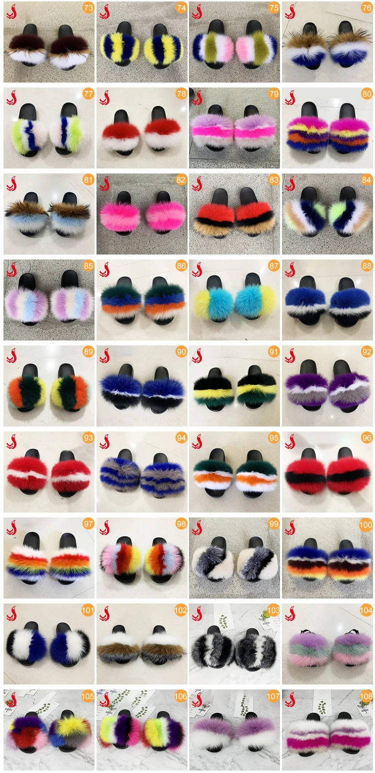 
Wholesale Indoor Women Real Raccoon Mink Sandals Fox Fur Slides Slippers with Custom Logo 