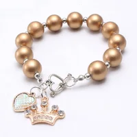

Lovely Charms Princess Crown Heart Charm Pendant Bracelet Solid Color Pearl Bracelet For Children Kids