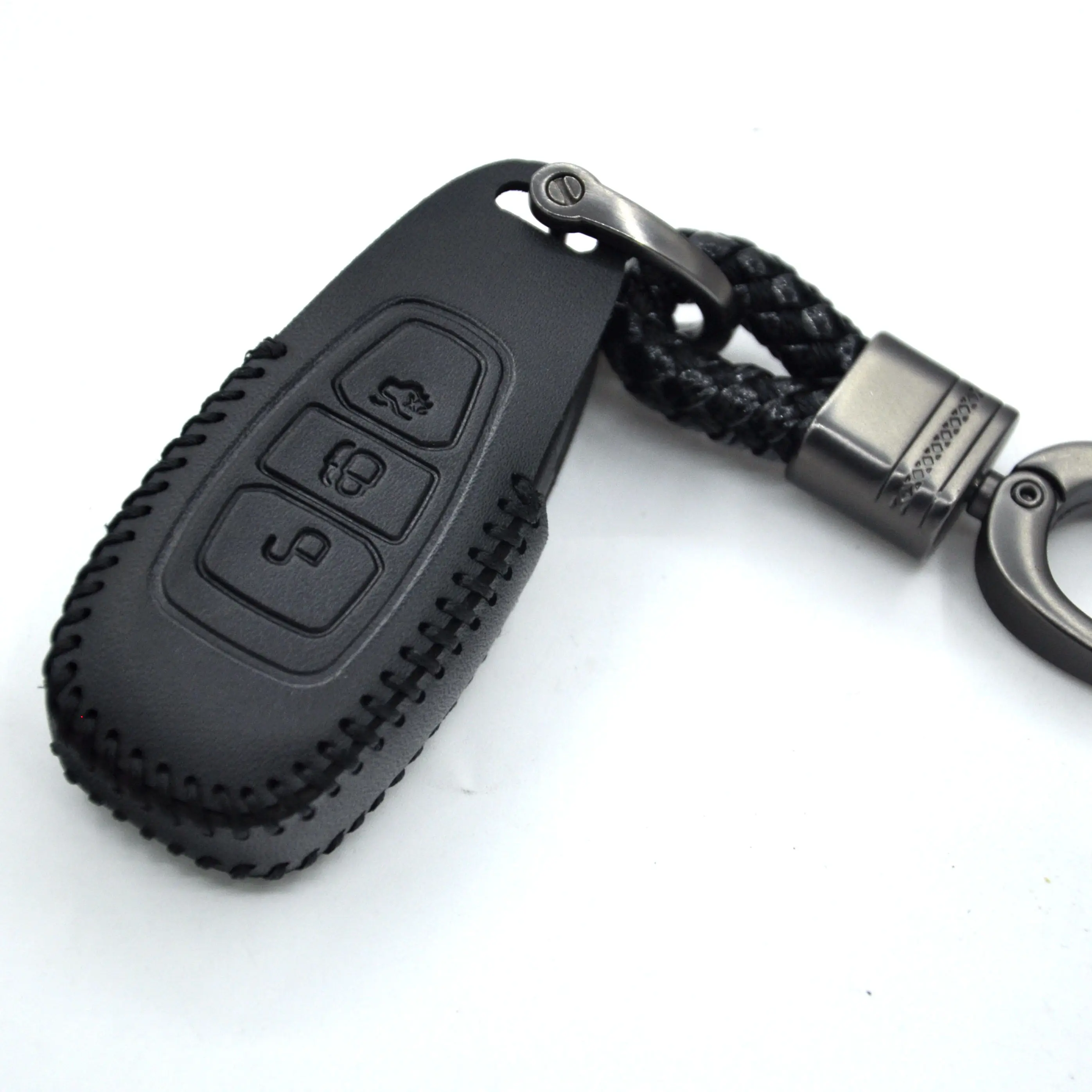 

Leather Remote Key Case Cover for Ford Fiesta Focus 3 4 MK3 MK4 Mondeo Ecosport Kuga Focus ST, Black