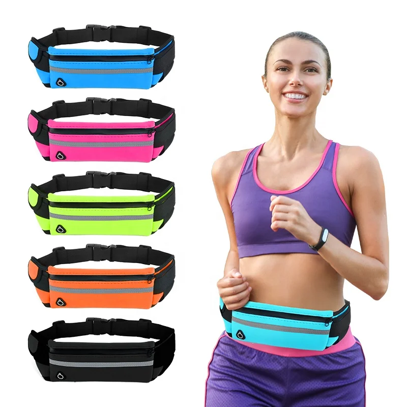 

Custom Wholesale Neoprene Waterproof Fitness Fanny Pack Elastic Running Waist Bag With Bottle Holder, Green, pink, blue, yellow, orange, black