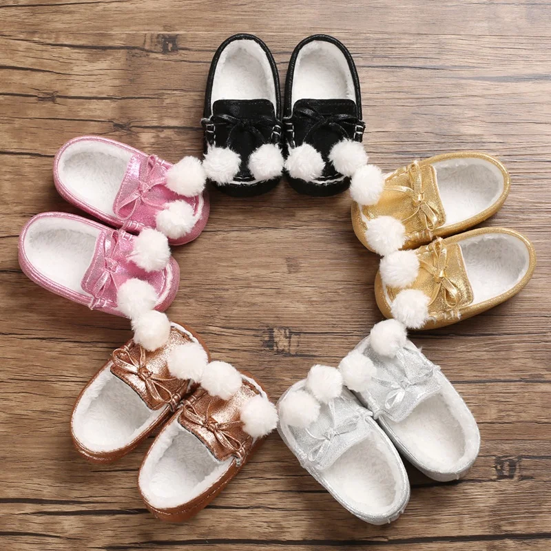 

High quality handmade newborn 0-24 months cute bowknot soft sole plush insole breathable prewalker infant baby shoes supplier, Five colors