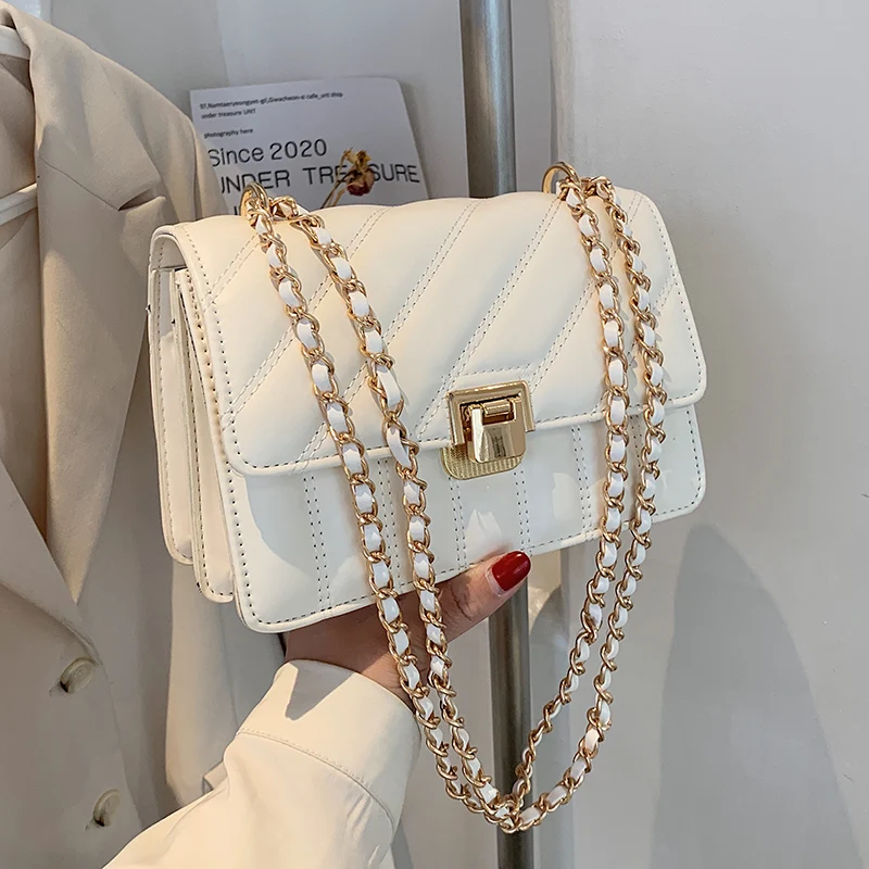

2021 Solid Color Luxury PU Leather Chain Shoulder Purses and Handbags Women Hand Bag