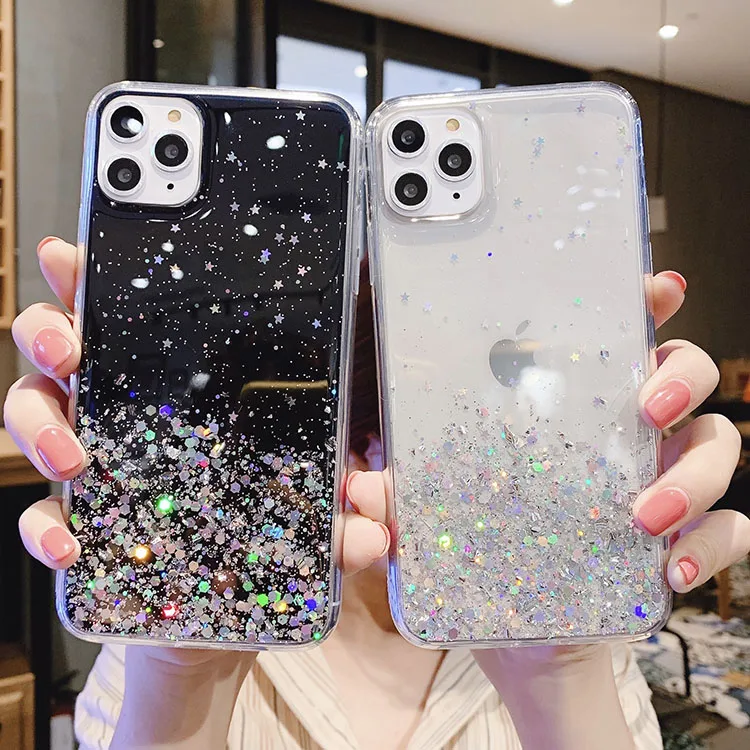 

Wholesale Glitter Phone Case Bling Sparkle Sequin Cover for iPhone 12 11 XS XR Clear Glitter Phone Case for iPhone 13 Pro Max, Black, pink,clear,green