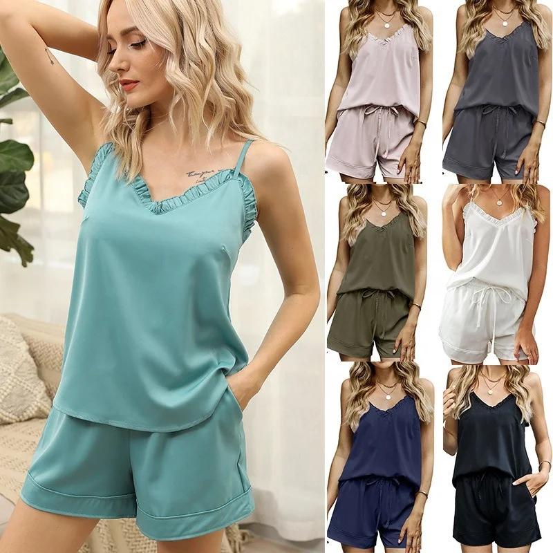 

short set for woman two-piece chiffon suspender shorts homewear