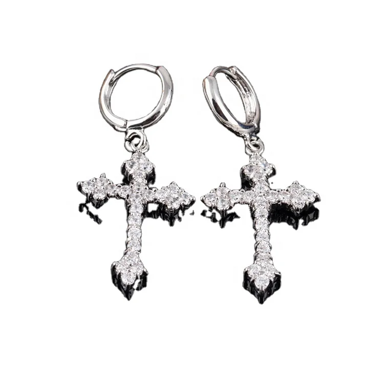 

Cross earrings inlaid with high quality zircons Fashion earrings Jewelry Cross Dangle Earring for Men Women Teens, Picture