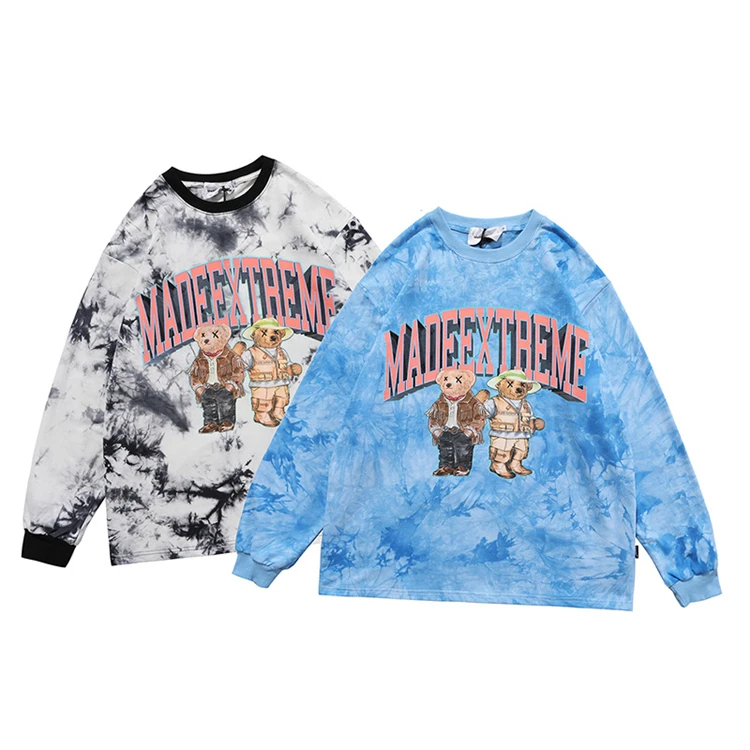 

New contrast color tie-dye printing oversized long sleeve t shirt 2021 loose handsome cotton long sleeve t shirt