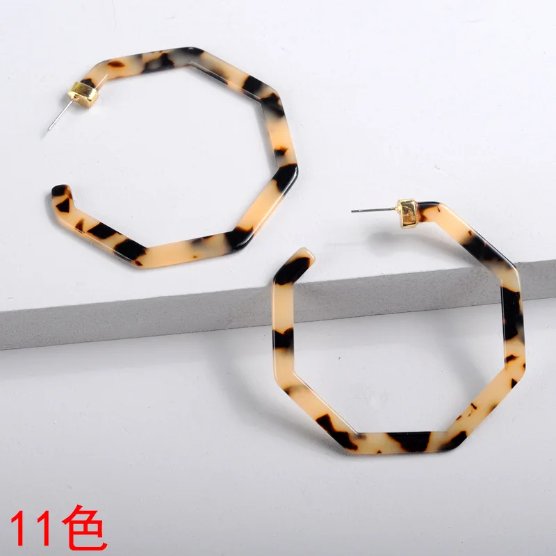 

Hot style polygonal tortoise-shell acrylic large version of earrings for women acetate leopard earrings KL0311, As pictures