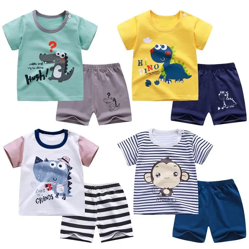 

wholesale Summer cotton short sleeve baby kids clothes sets with best price outfit Cartoon Kids Clothing, As picture