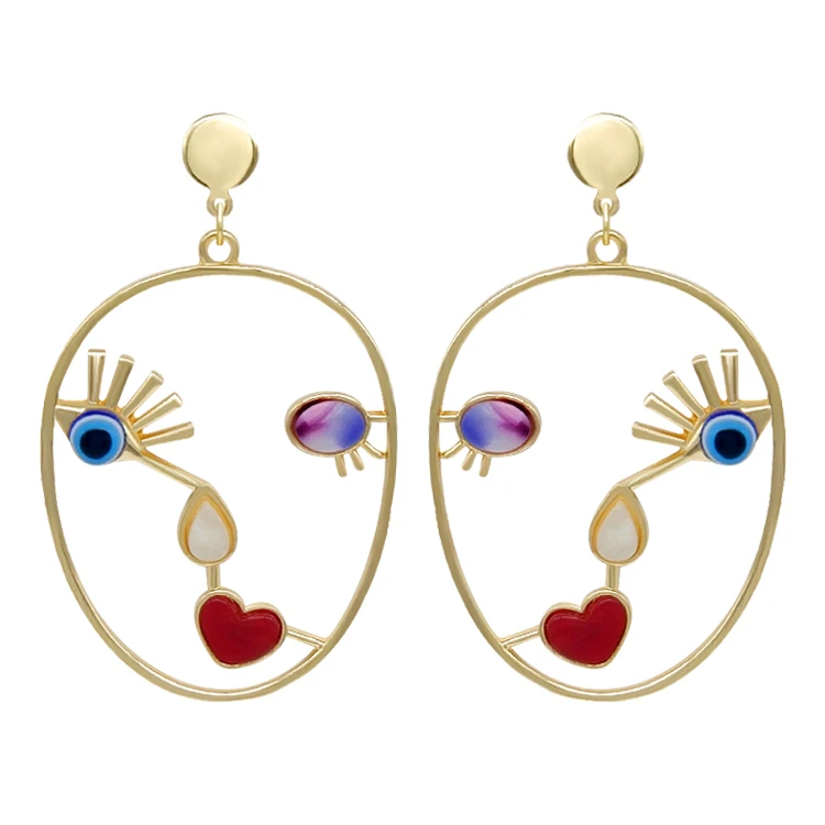 

vintage colorful stone beautiful sexy women face drop earrings girls