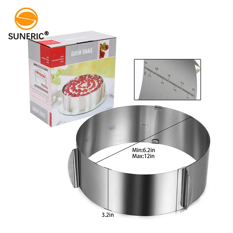 

Stainless steel round adjustable pastry mousser cake mold baking ring for dessert DIY slicer, Silver