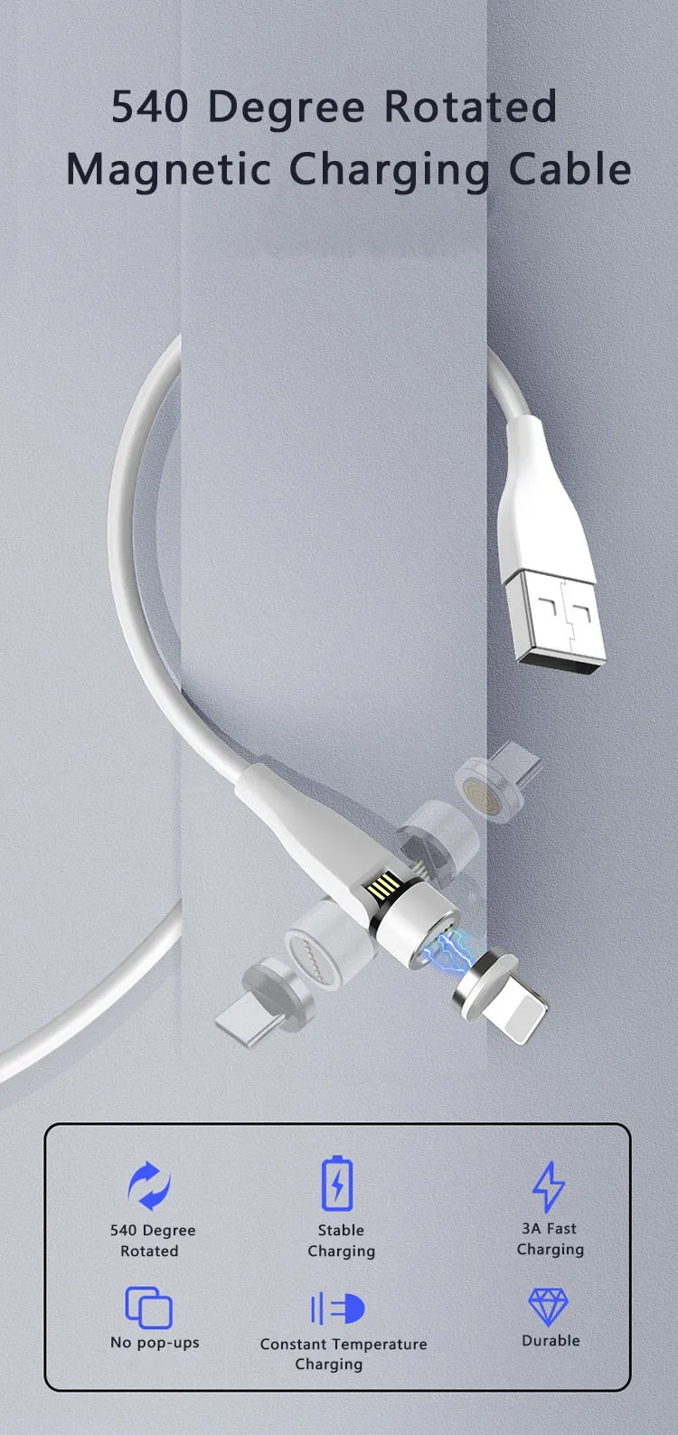 2020 New Trending 3in1 540 Degree Magnetic Cable For Data Transmission For Iphone Type c Micro - ANKUX.COM