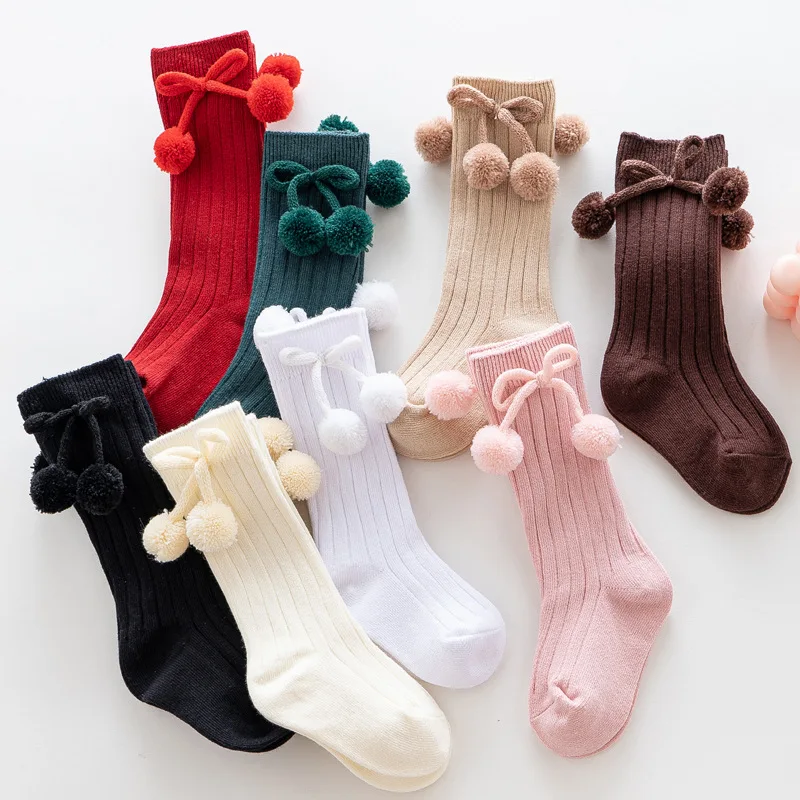 

8pair/lot Baby Girl Socks Autumn Winter Spanish England Wind Double Needle Stripe Ball Medium Stockings Toddler Tights, Multi-colors