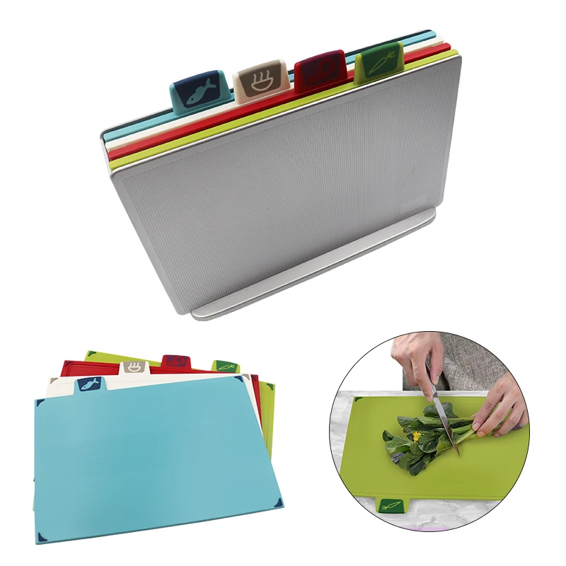 

High Quality Multi Function Kitchen 4-piece Set Plastic Chopping Board Cutting Set With Holder For Kitchen