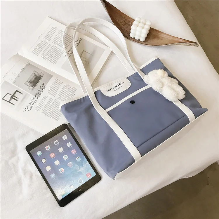 

2022 Autumn and Winter New Korean Style Big One Shoulder Crossbody Tote Bag, Black\white\blue