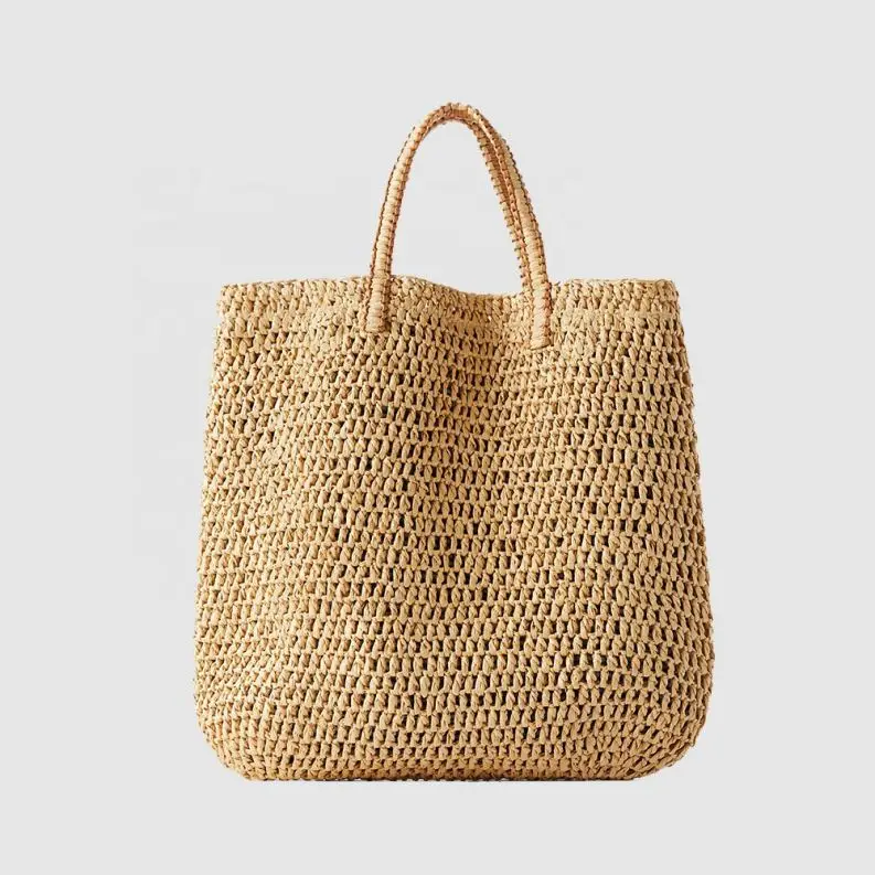 

2020 fashion raffia handbag summer woven weave paper braid straw beach bag tote